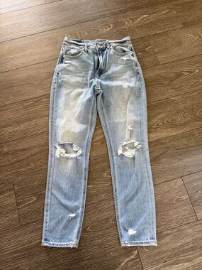 American Eagle Mom Jean- Light Blue Distressed Women's Jeans